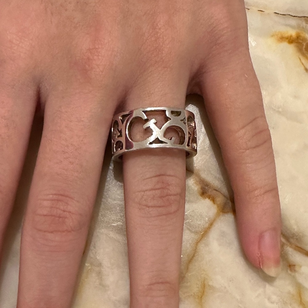 Silver Openwork Wide Band Ring with Cutout Motif